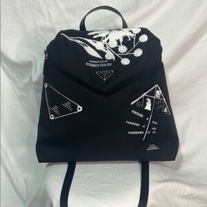Prada Black Backpack Signaux Printed